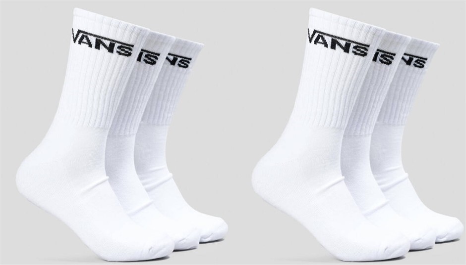 2x Vans Classic Crew White (3PK) Skateboard Socks, Pack of 3, US M 6.5-9/US