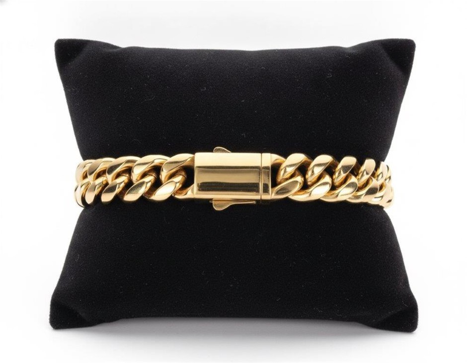 18k Italy Stamped Yellow Gold Filled Bracelet-Quality Guarantee-17.5cm-10mm