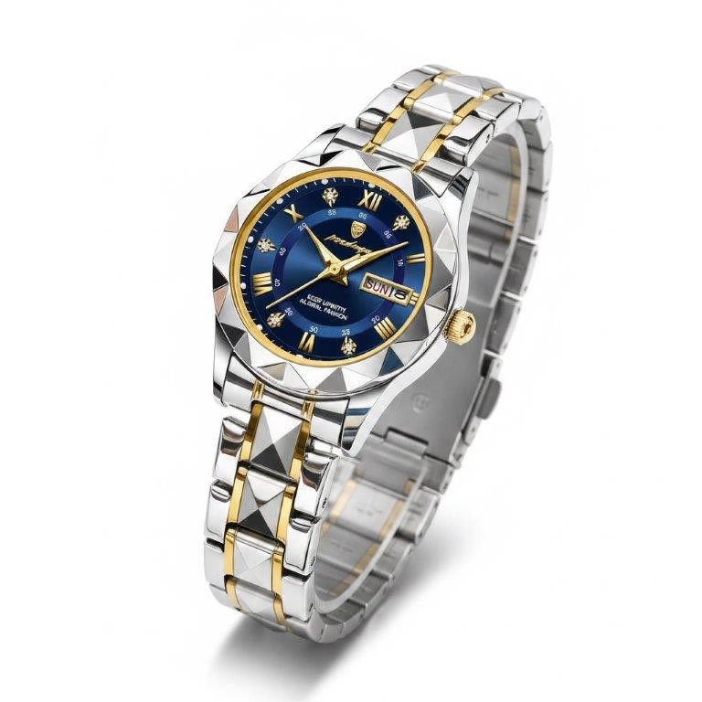 Luxury Women's Two-Tone Stainless Steel Watch-Blue Dial-Gift Box Included