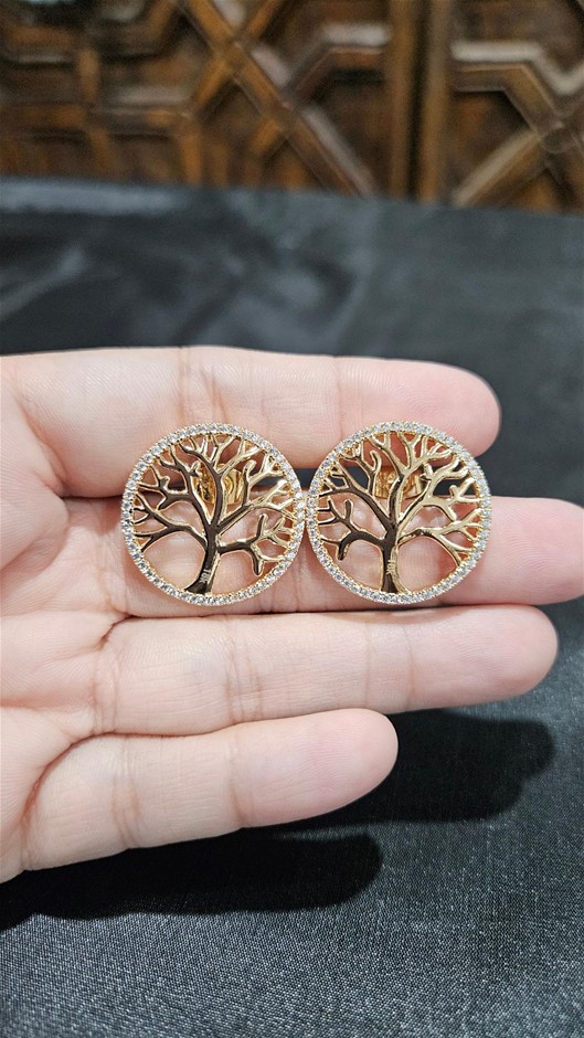 18k Yellow Gold Plated Tree of Life Earrings (stamps 18k)