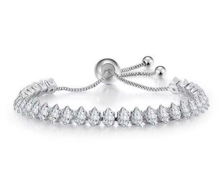 925 Sterling Silver Marquise Tennis Bracelet Simulated Diamonds-Adjustable