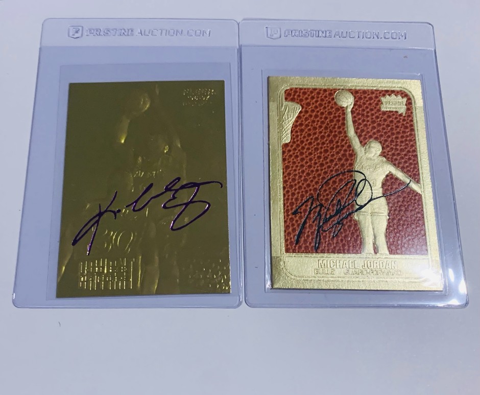 Lot of two 23k gold cards - 1997 Kobe purple signature rookie - Jordan s