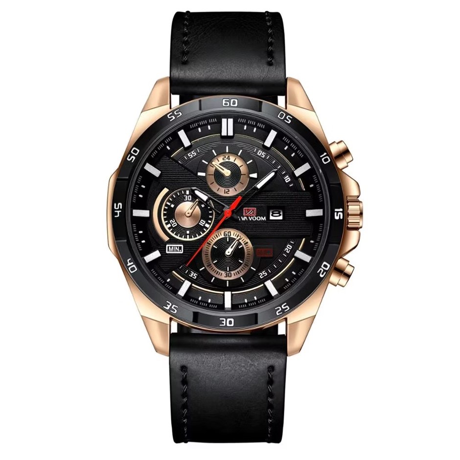 Multifunctional Water Resistant Fashion Watch for Men, Black/Rose Gold