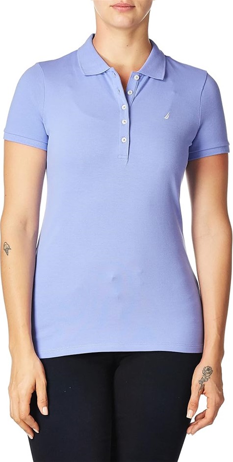 NAUTICA Women's 3-Button Short Sleeve Breathable Polo Shirt, 2XL, Deep Per
