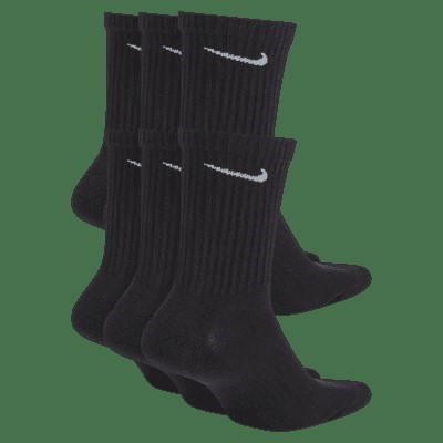 6 x NIKE Everyday Cushioned Crew Socks, Cotton, Black.