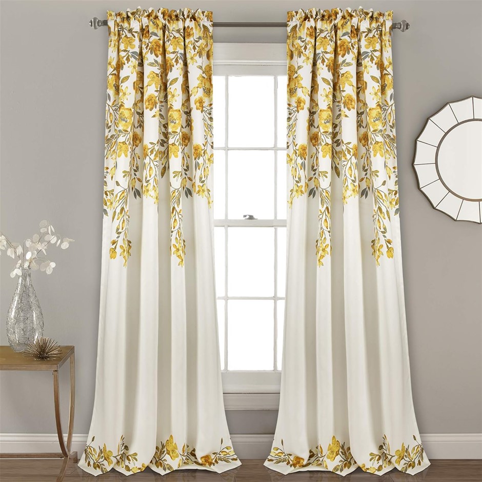 2 x LUSH DECOR Tanisha Curtains, Room Darkening Floral Vine Print Design Wi