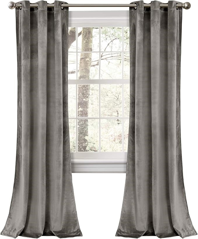 LUSH DECOR Prima Velvet Curtains Color Block Room Darkening Window Panel Se
