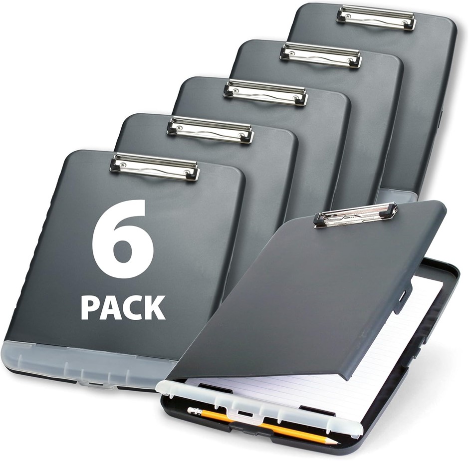 OFFICEMATE Slim Clipboard Storage Box, Charcoal (833030) (Pack of 6)