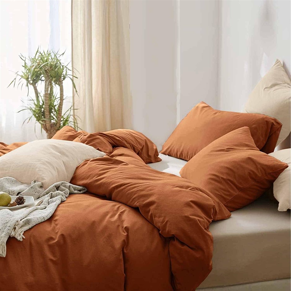 ETDIFFE Burnt Orange California King Duvet Cover, 3pc Boho Farmhouse Terrac