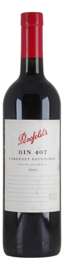 Penfolds Bin 407 Cabernet Sauvignon 2003 (1x 750mL), SA.