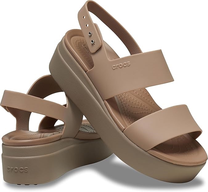CROCS Women's Brooklyn Low Wedge Sandal, US7/EU37-38, Latte/Mushroom, 20645