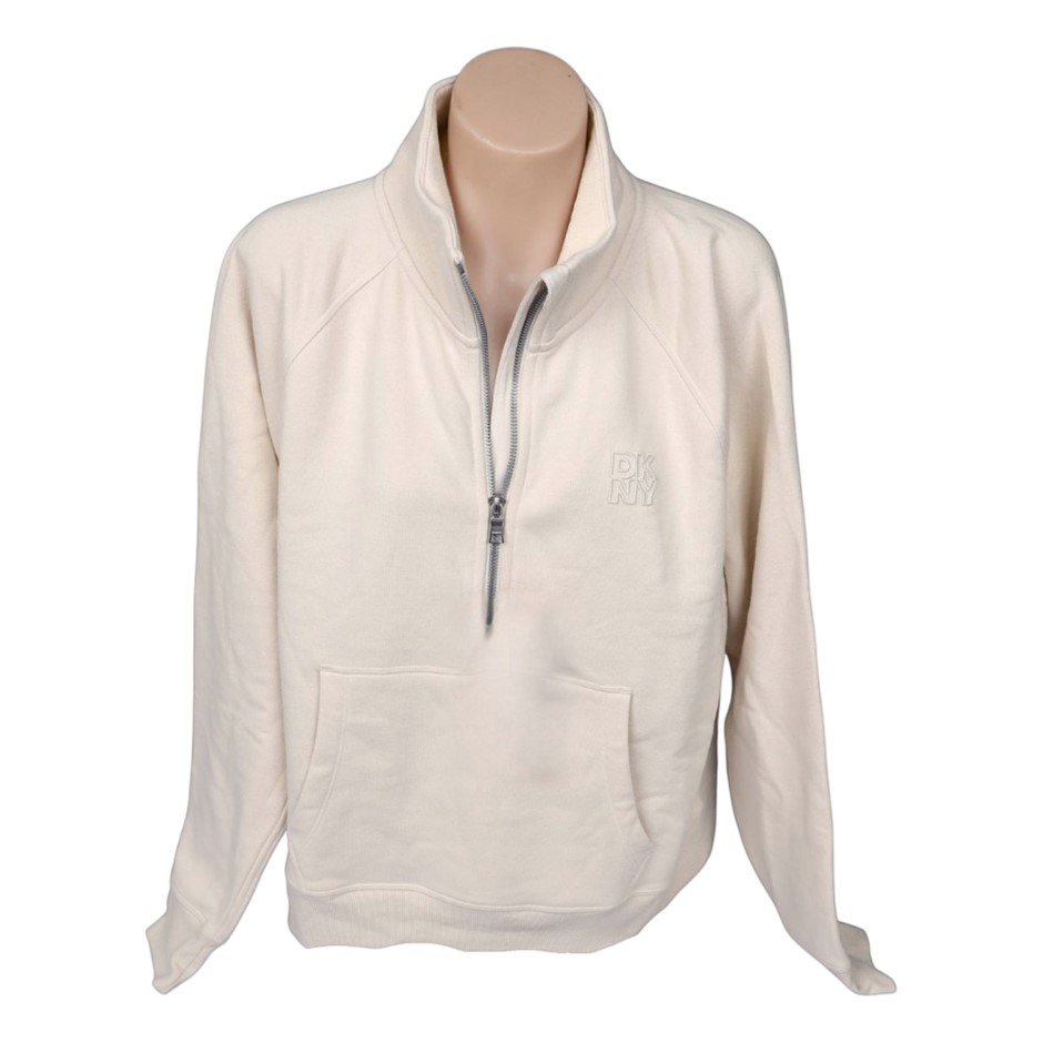 DKNY Women's Half Zip Fleece Sweatshirt, Size XL, Oat. Buyers Note - Disco