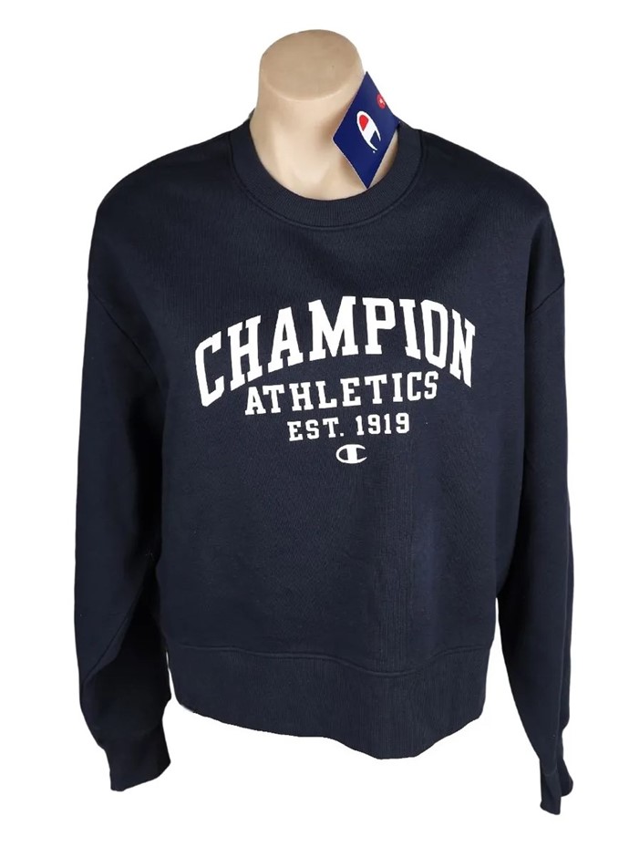 CHAMPION Women's Sporty Crew, Size M, Cotton, Navy (NAV), CQTAG. Buyers No