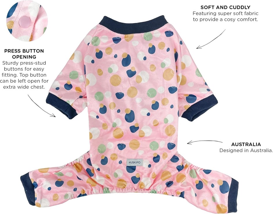 HUSKIMO Dog Spots Pyjamas, Pink, 33cm