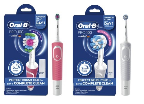 ORAL B 1 x Pro 100 ultra thin Electric Toothbrush (White) & 1 x Pro 100 Whi