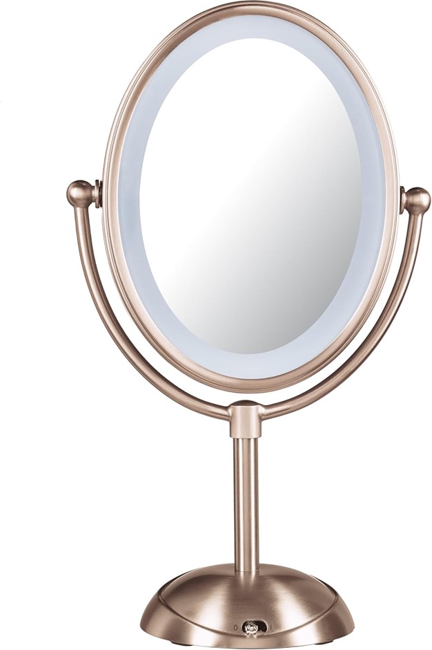 CONAIR LED Lighted Mirror, Brushed Rose Gold.