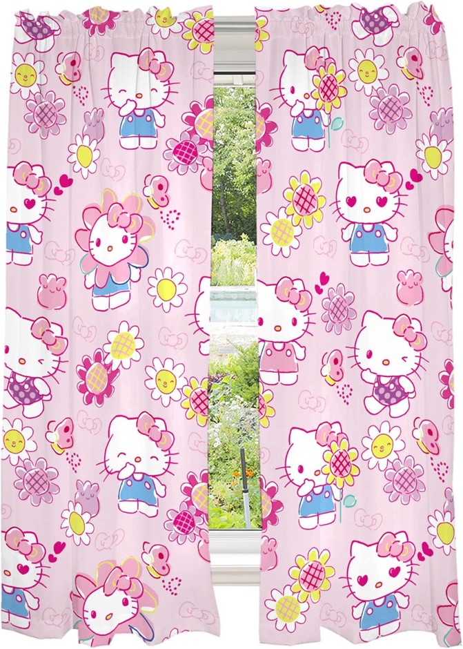 FRANCO Kids Room Window Curtains Drapes Set, 82 in x 63 in, Hello Kitty
