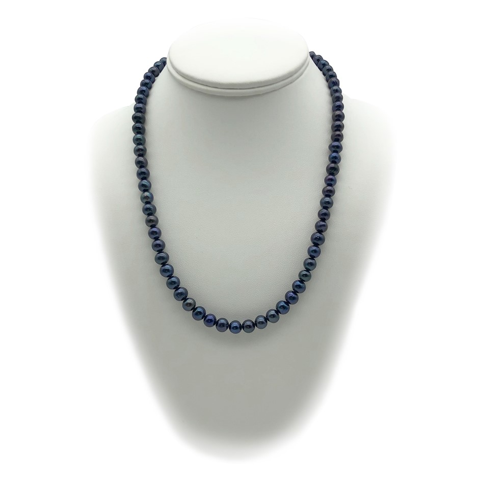 Black 7-8mm Potato Shape Pearl with Real Platinum Plated Necklace