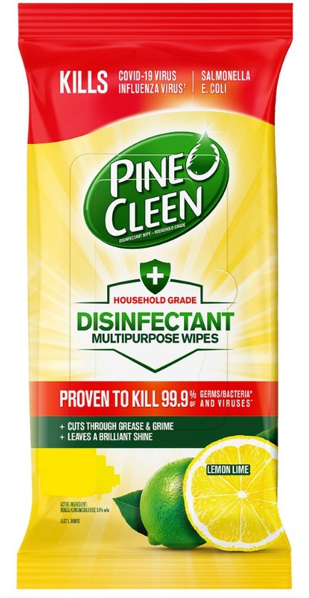 7 x Assorted PINE O CLEEN Disinfectant Multipurpose Wipes Packs, Lemon Lime