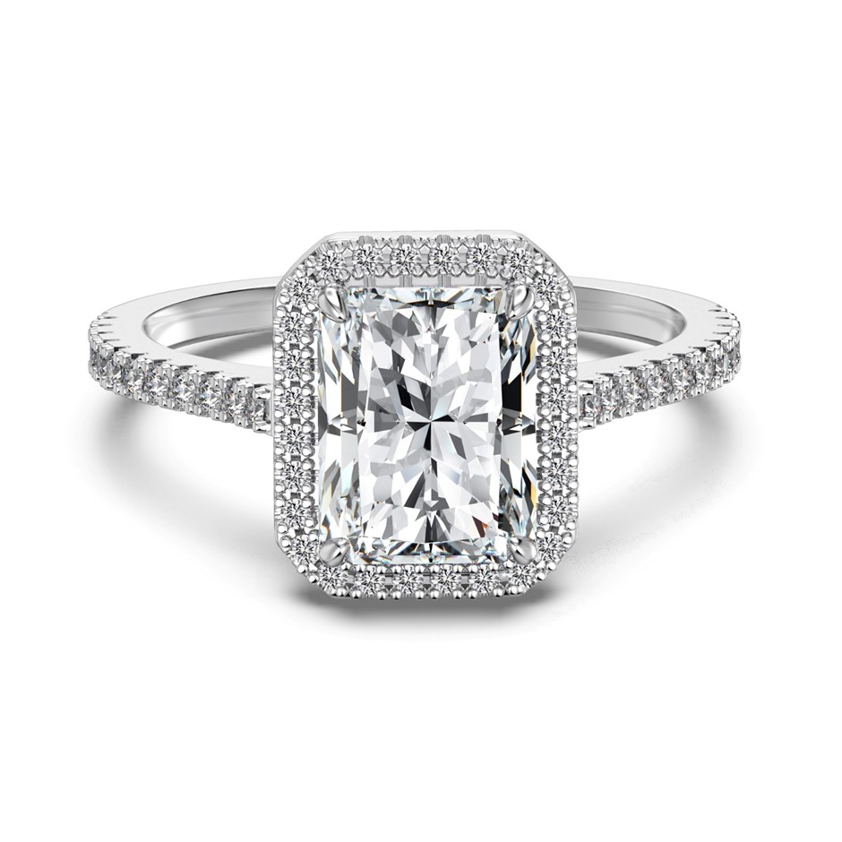 3.0ct Rectangle Lab Created Moissanite 925 Sterling Silver Ring - Size 7