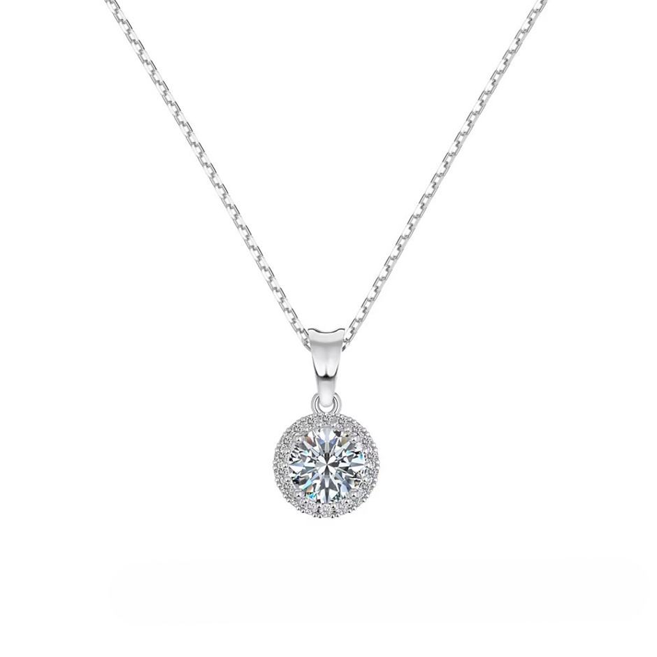 1.00ct Round Lab Created Moissanite 925 Sterling Silver Pendant Necklace