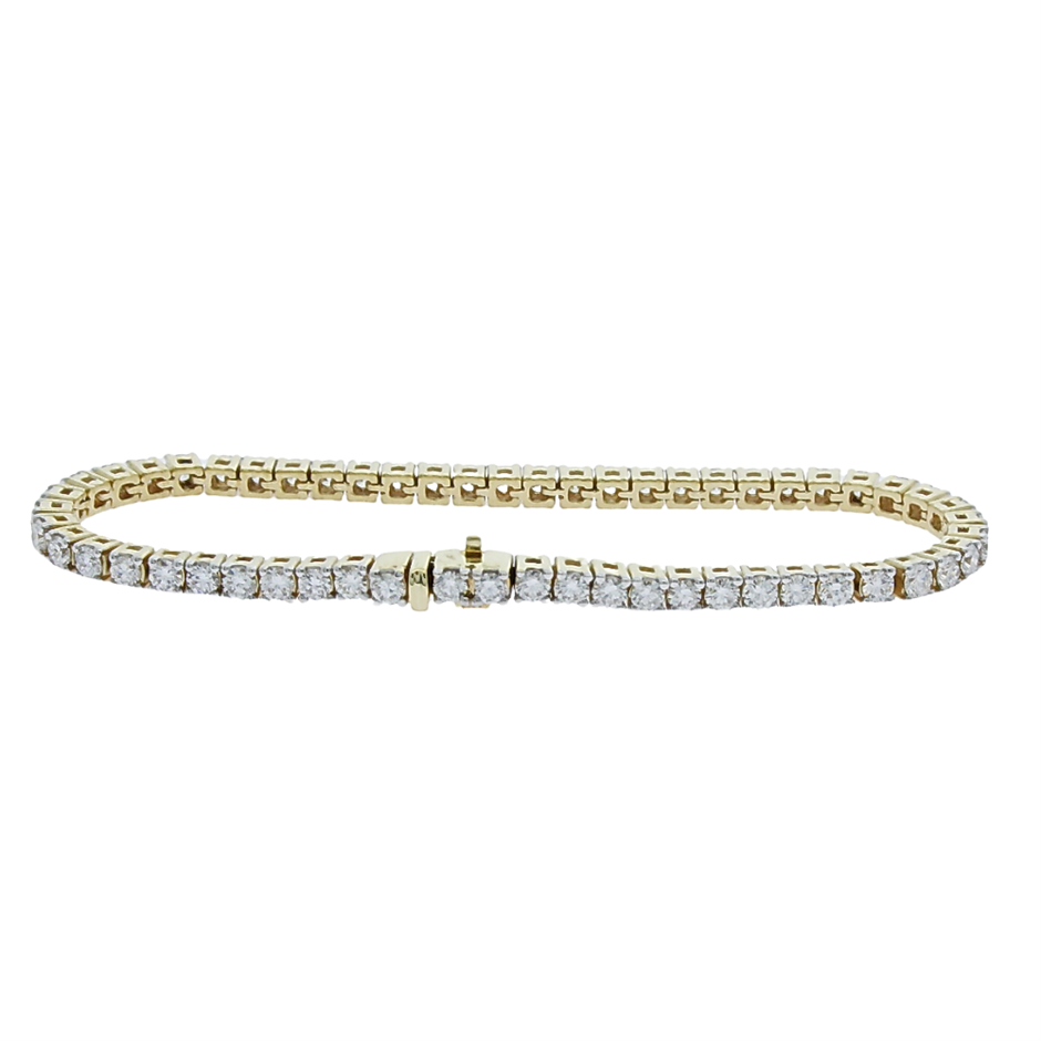 2.10 Carats 18 Karat yellow gold lab grown diamond tennis bracelet.