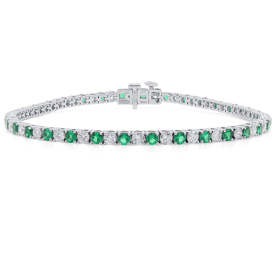 4.23 Carats white gold lab grown diamond & Emerald tennis bracelet (Stamp