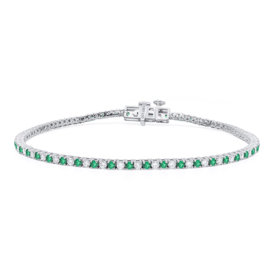 2.04 Carats sterling silver rhodium lab grown diamond & Emerald tennis br