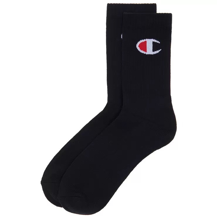 8 Pairs x CHAMPION Men's Crew Socks, Size 11-14, Cotton, Black, SXRT8G.