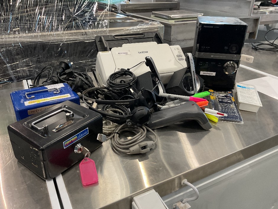 Brother Printer, Panasonic Mini Stereo & Office Sundries