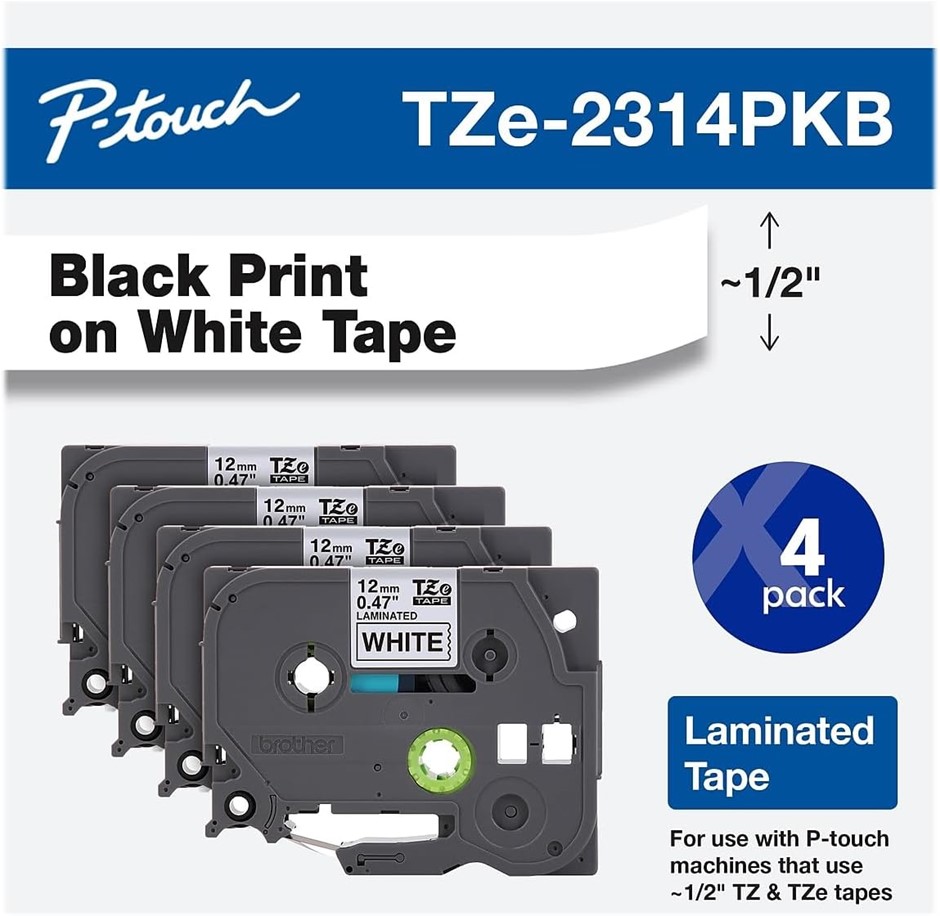 4 x BROTHER Genuine P-Touch TZe-231 4-Pack Tape (TZE2314PKB) 1/2” (12mm) x