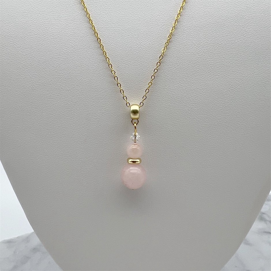 Rose Quartz & Swarovski® Austrian Crystal Gold Plated Pendant Necklace