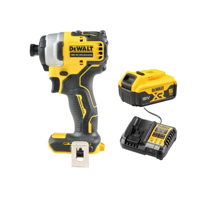 DeWALT 18V XR Brushless Atomic Impact Driver Kit c/w 5.0Ah Battery & Charge