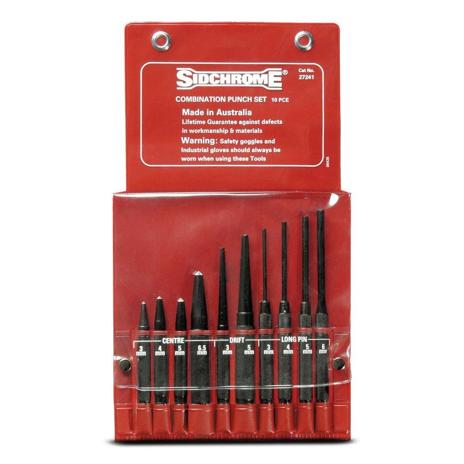 SIDCHROME 10pc Combination Punch Set. Contents: 4 x Centre Punches: 3mm, 4m