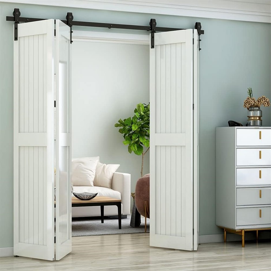 6ft Bi-Folding Sliding Barn Door Hardware,Smoothly and Quietly-Heavy Duty -
