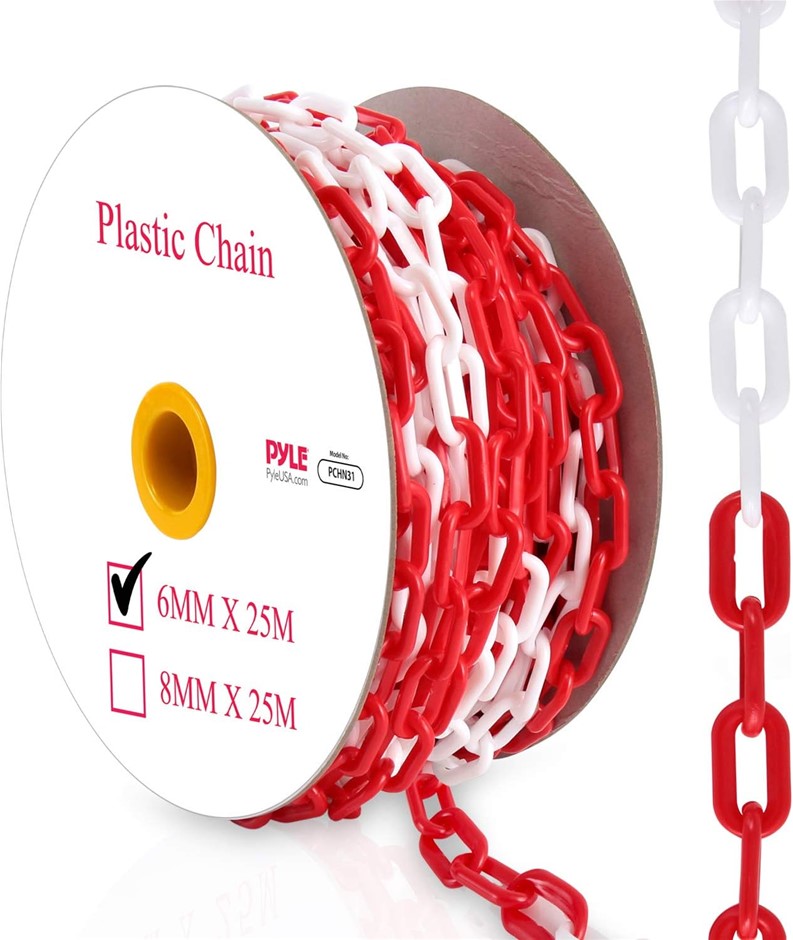 PYLE Safety Chain Barrier Plastic Links - 82' Ft Caution Security Chain Lin