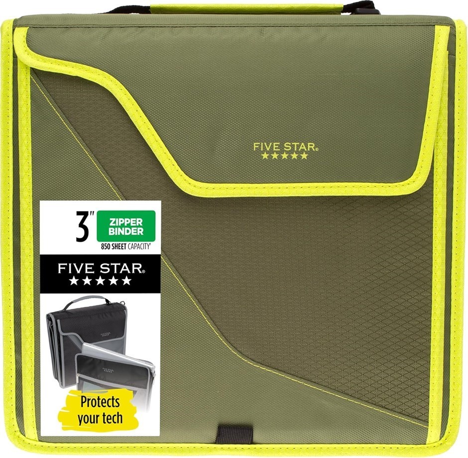 FIVE STARS Zipper Binder, 3 Inch 3-Ring Binder with D Rings