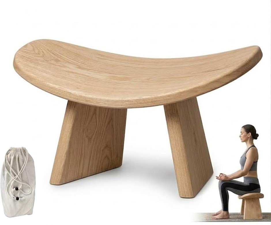 APEXORIGIN Wooden Meditation Bench, Ergonomic Kneeling Yoga Stool with Tilt