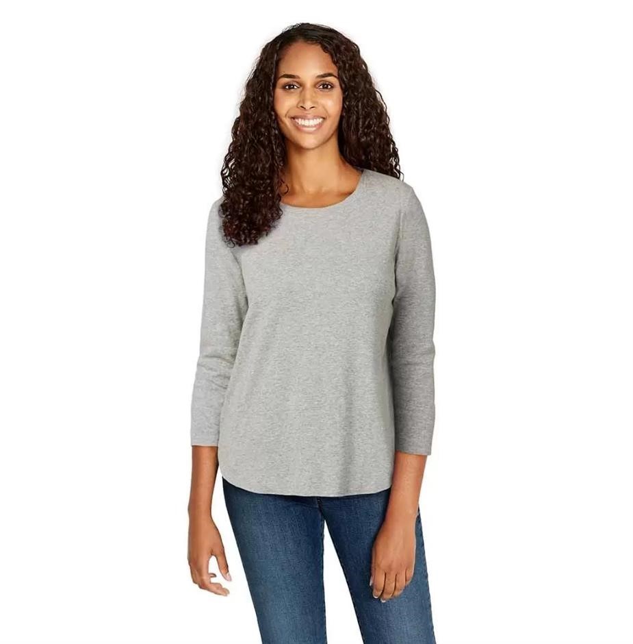 5 x SIGNATURE Women's 3/4 Sleeve Slub Tee, Size XS, 100% Cotton, Grey. Buy