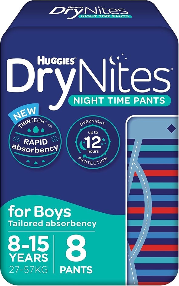 3 x Pack of 8pc HUGGIES DryNites Night Time Pants for Boys 8-15 years.
