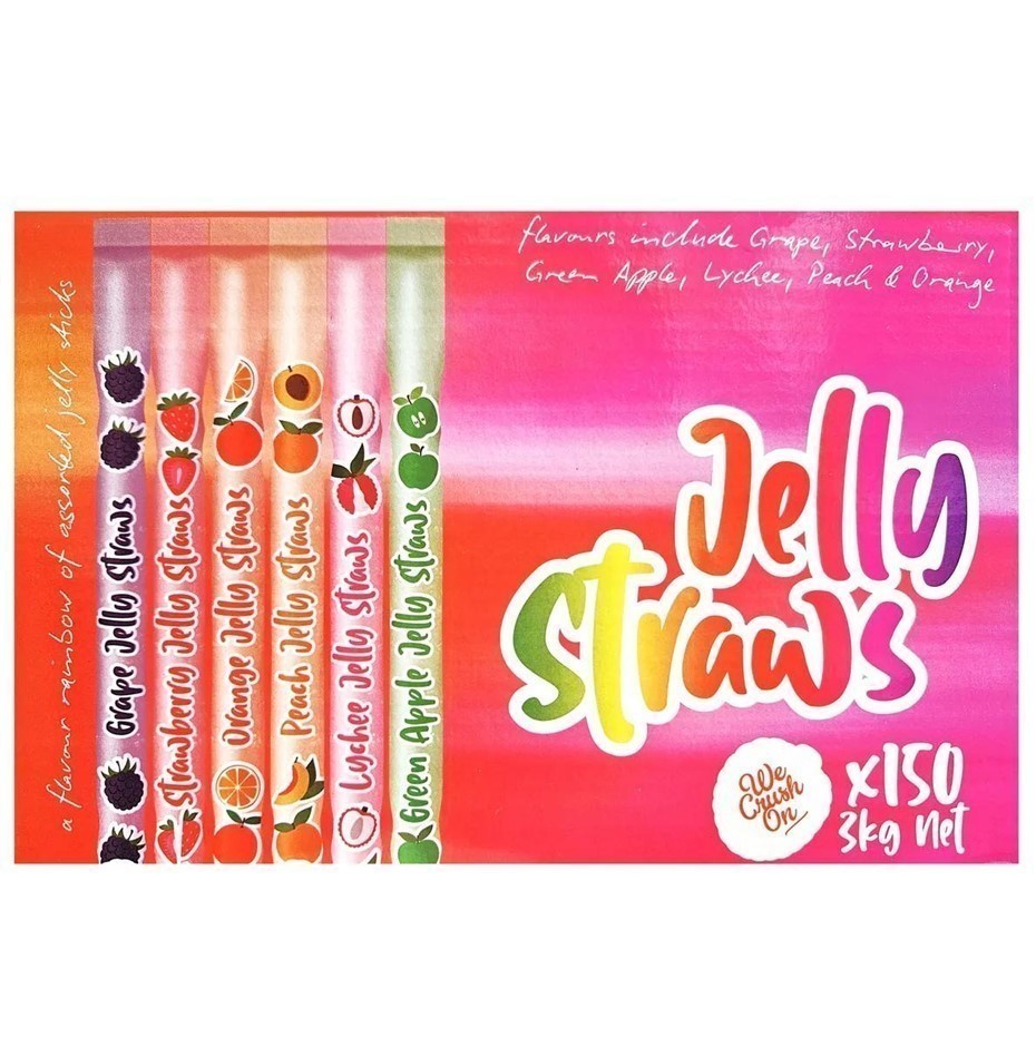 3 x Box of 150pc WE CRUSH ON Jelly Straws, Assorted Fruit Flavours, 3kg. N.