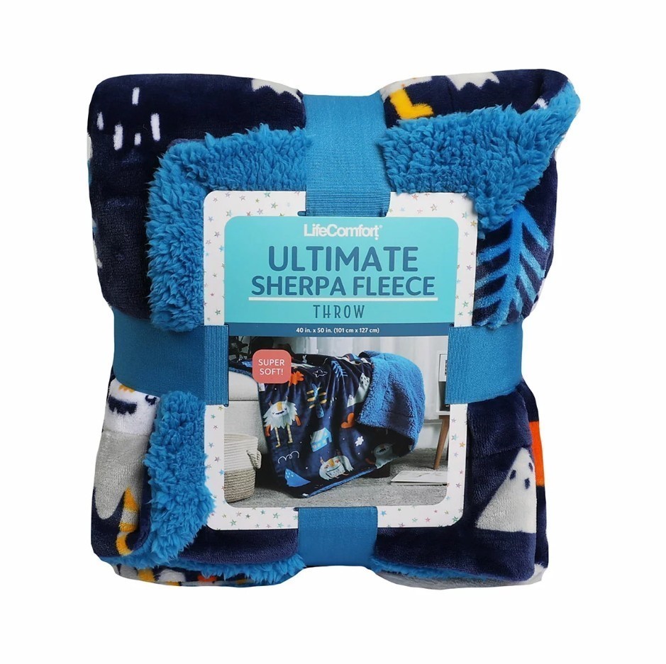 LIFE COMFORT Ultimate Sherpa Throw, 101 x 127cm, Navy Blue. N.B: Not in ori