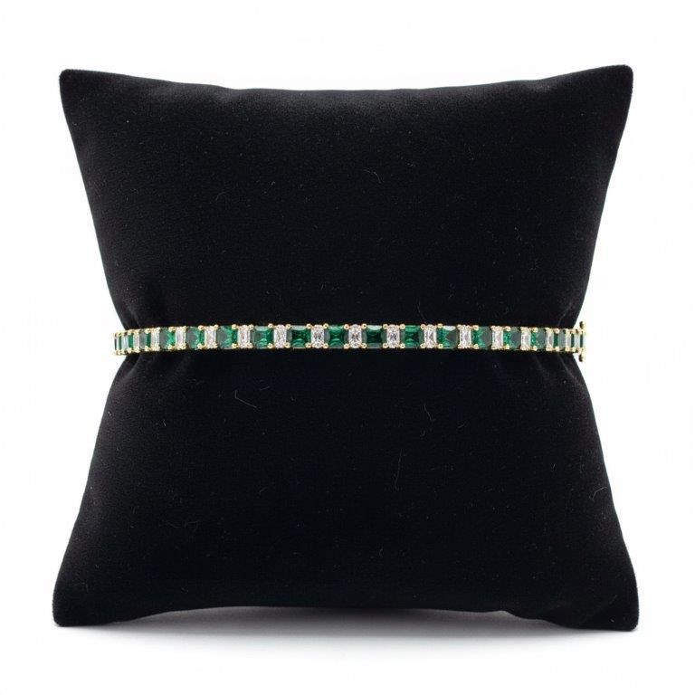 14k Rose Gold Filled Princess Cut -Green,White Stones Tennis Bracelet