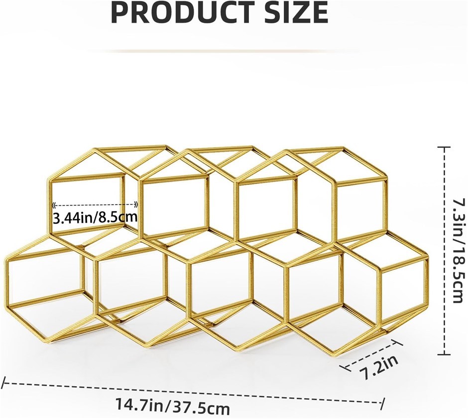 Urban Deco Small Gold Wine Rack 9 Bottle Holder Countertop - No Need Assemb