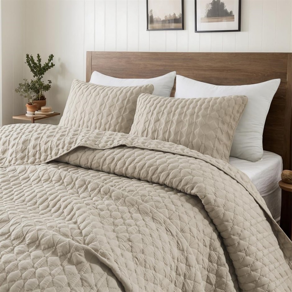 WDCOZY Beige Quit Twin Size Bedding Sets with Pillow Sham, Tan Cream, 2 Pie