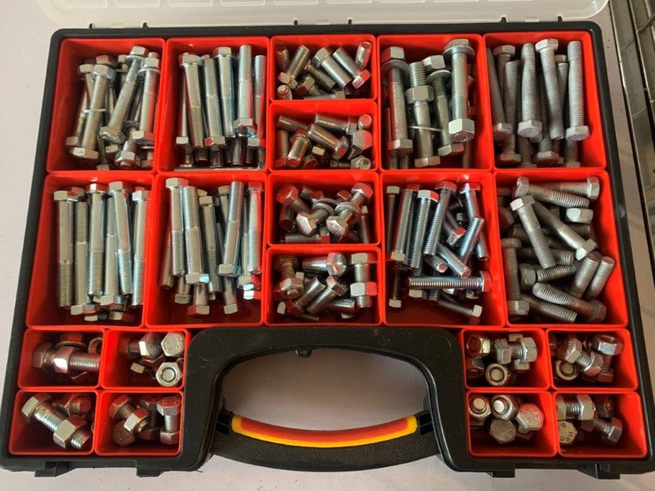 Large Quality Carry Case with Steel Bolts, Nuts, Various Sizes (Unused)