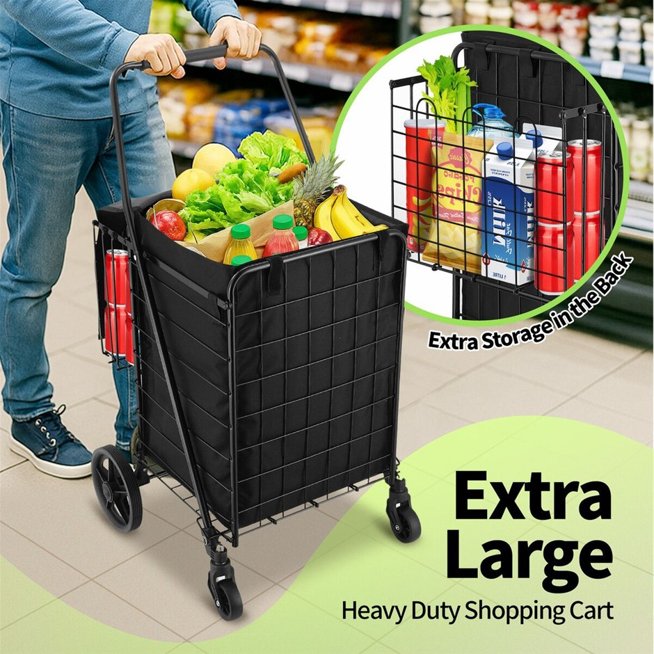 Folding Shopping Trolley Waterproof Steel Grocery Cart 40kg Capacity
