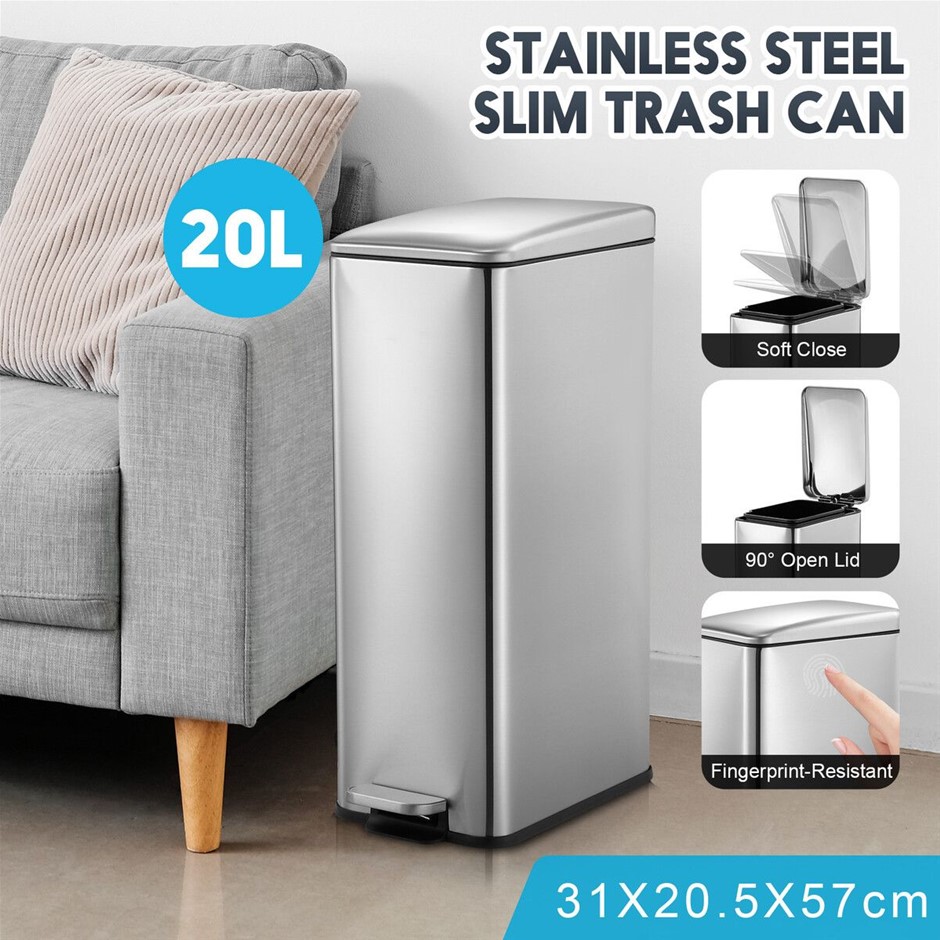 20L Stainless Steel Pedal Bin Soft Close Kitchen Bathroom Office Waste Bin