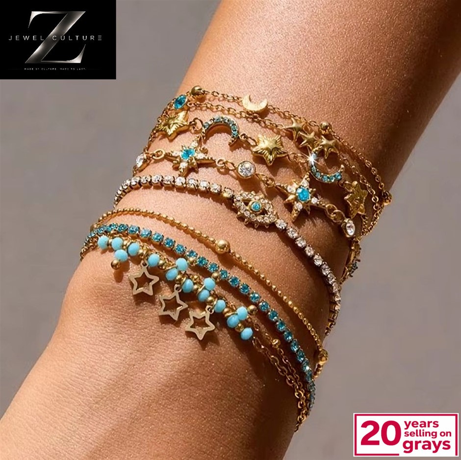 18k Gold Plated Charm Bracelets (6pcs)