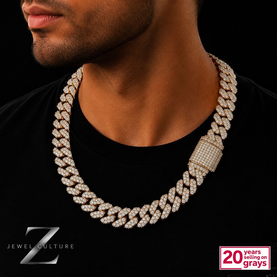 Full Diamond Gold Plated Cuban Link Necklace